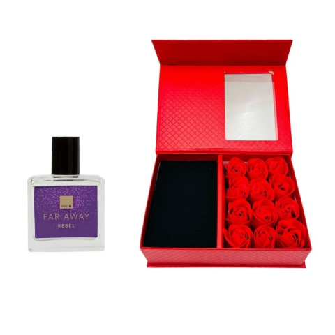 Cutie cadou Love Forever cu 12 trandafiri de sapun si apa de parfum Avon Far Away Rebel pentru femei 30 ml, cadou elegant si rafinat [6]