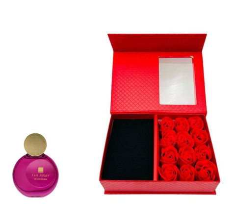 Cutie cadou Love Forever cu 12 trandafiri de sapun si apa de parfum Avon Far Away Splendoria pentru femei 50 ml, cadou elegant si rafinat [10]