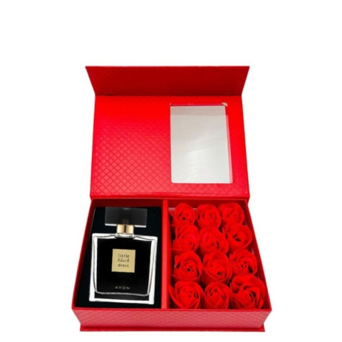 Cutie cadou Love Forever cu 12 trandafiri de sapun si apa de parfum Avon Little Black Dress pentru femei 50 ml, cadou elegant si rafinat [7]