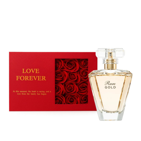 Cutie cadou Love Forever cu 12 trandafiri de sapun si apa de parfum Avon Rare Gold pentru femei 50 ml, parfum floral-oriental ambrat, cadou elegant si rafinat [2]