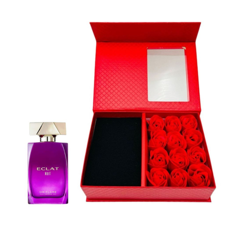 Cutie cadou Love Forever cu 12 trandafiri de sapun si apa de parfum Oriflame Eclat Nuit pentru femei 50 ml, cadou elegant si rafinat [1]