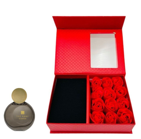 Cutie cadou Love Forever cu 12 trandafiri de sapun si apa de toaleta Avon Far Away Glamour pentru femei 50 ml, cadou elegant si rafinat [9]