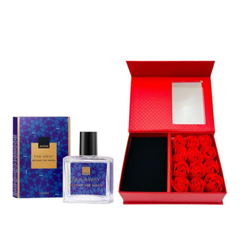Cutie cadou Love Forever cu 12 trandafiri de sapun si parfum Avon Far Away Beyond the Moon pentru femei 30 ml, cadou elegant si rafinat [6]
