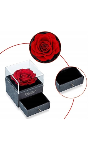Cutie de bijuterii cu trandafir criogenat, 1 sertar, punga de cadou si felicitare, 11 x 9 x 9 cm, neagra – eleganta si emotie intr-un singur cadou [6]