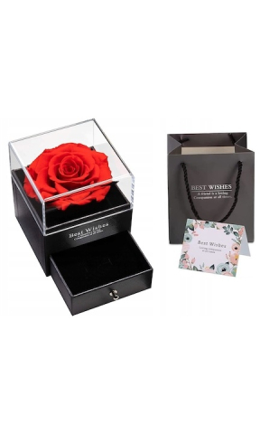 Cutie de bijuterii cu trandafir criogenat, 1 sertar, punga de cadou si felicitare, 11 x 9 x 9 cm, neagra – eleganta si emotie intr-un singur cadou [8]