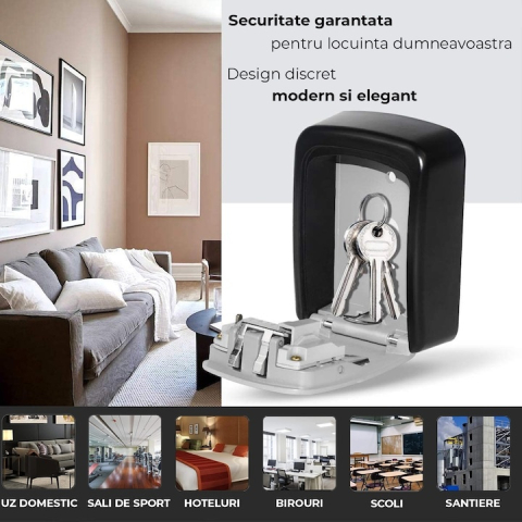 Cutie securizata pentru chei cu cifru, montare pe perete, metal rezistent, capac protectie glisant, pentru locuinta, birou si spatii comerciale [10]