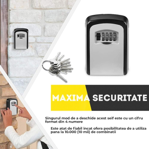 Cutie securizata pentru chei cu cifru, montare pe perete, metal rezistent, capac protectie glisant, pentru locuinta, birou si spatii comerciale [9]