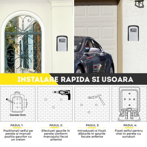 Cutie securizata pentru chei cu cifru, montare pe perete, metal rezistent, capac protectie glisant, pentru locuinta, birou si spatii comerciale [8]
