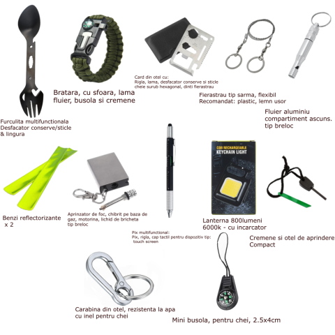 Cutie supravietuire outdoor Marime M 14 accesorii multifunctionale IP54 negru cutie etansa rezistenta camping urgente [1]