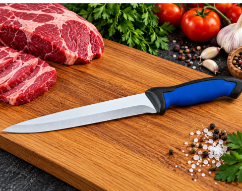 Cutit de bucatarie albastru-negru 33 cm, lama 20 cm, 98 g, otel inoxidabil, maner anti-alunecare, pentru feliere carne, peste si legume [2]