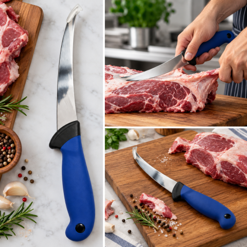 Cutit macelar albastru 29 cm, lama curbata 15 cm, 2 mm, 103 g, otel inoxidabil, maner ergonomic, pentru dezosare usoara, transare si portionare carne [2]