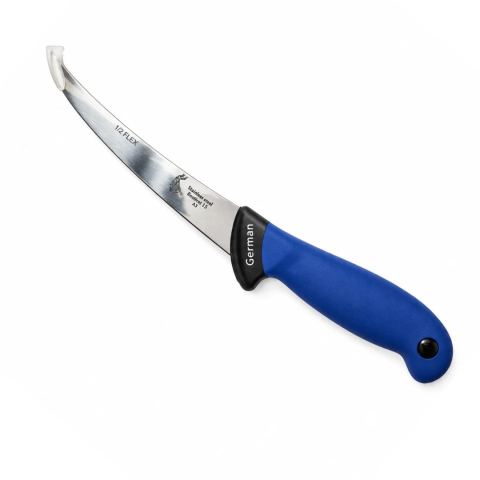 CASA & GRADINA - Cutit macelar albastru 29 cm, lama curbata 15 cm, 2 mm, 103 g, otel inoxidabil, maner ergonomic, pentru dezosare usoara, transare si portionare carne
