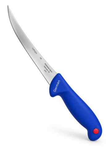 CASA & GRADINA - Cutit macelar albastru 29 cm, lama curbata 15 cm, grosime 2 mm, otel inoxidabil, maner ergonomic, pentru transare si pregatirea carnii