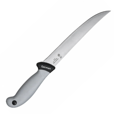 CASA & GRADINA - Cutit macelar gri 33 cm, lama curbata 20 cm, 123 g, otel inoxidabil, maner ergonomic cu protectie, pentru portionare si transare carne