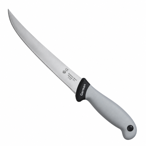Cutit macelar gri 33 cm, lama curbata 20 cm, 123 g, otel inoxidabil, maner ergonomic cu protectie, pentru portionare si transare carne [1]