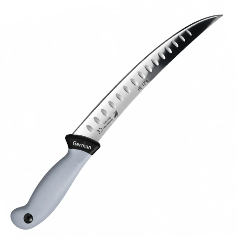 CASA & GRADINA - Cutit macelar gri 38 cm, lama curbata 24 cm cu alveole, 147 g, otel inoxidabil, maner ergonomic, pentru portionare si fasonare carne