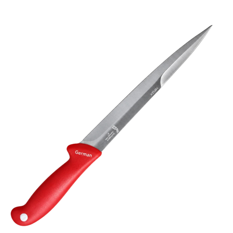 CASA & GRADINA - Cutit macelar pentru injunghiere porc, rosu 37 cm, lama dreapta 23 cm cu dublu tais, 3 mm, 145 g, otel inoxidabil