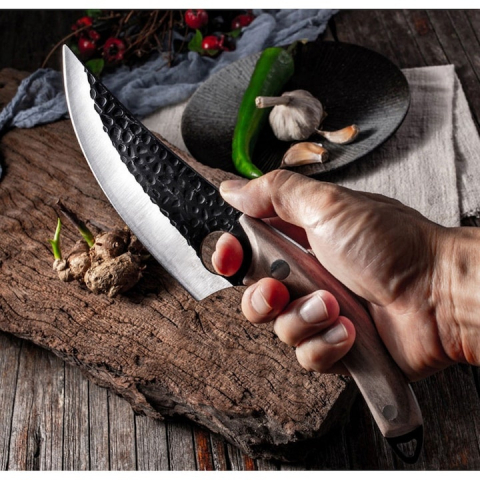 Cutit militar de vanatoare cu maner ergonomic din lemn, lama fixa din otel inoxidabil, teaca inclusa, 27 cm – instrument robust pentru drumetie, camping si activitati outdoor [2]