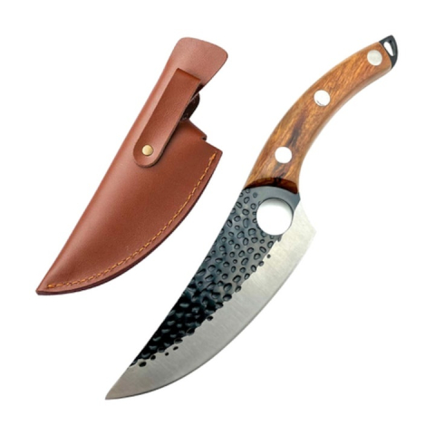 Cutit militar de vanatoare cu maner ergonomic din lemn, lama fixa din otel inoxidabil, teaca inclusa, 27 cm – instrument robust pentru drumetie, camping si activitati outdoor