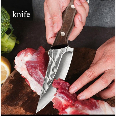 Cutit multifunctional, vanatoare, gatit, supravietuire, camping, otel inoxidabil/lemn, 22 cm, teaca inclusa [3]