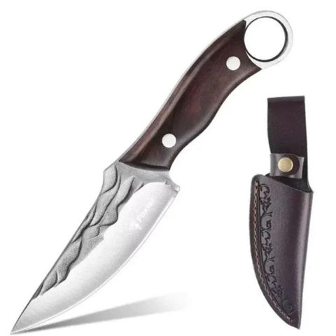 Diverse camping - Cutit multifunctional, vanatoare, gatit, supravietuire, camping, otel inoxidabil/lemn, 22 cm, teaca inclusa