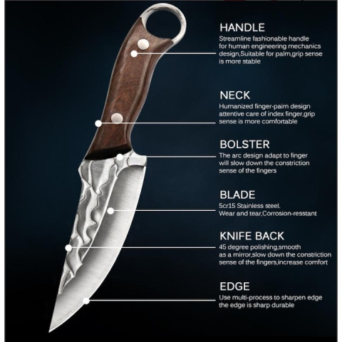 Cutit multifunctional, vanatoare, gatit, supravietuire, camping, otel inoxidabil/lemn, 22 cm, teaca inclusa [2]