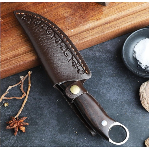 Cutit multifunctional, vanatoare, gatit, supravietuire, camping, otel inoxidabil/lemn, 22 cm, teaca inclusa [4]