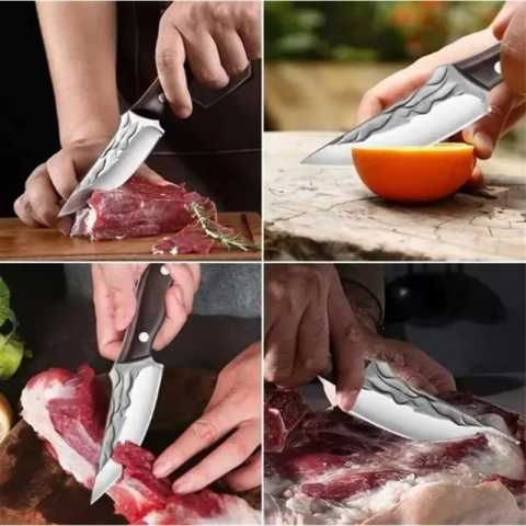 Cutit multifunctional, vanatoare, gatit, supravietuire, camping, otel inoxidabil/lemn, 22 cm, teaca inclusa [7]