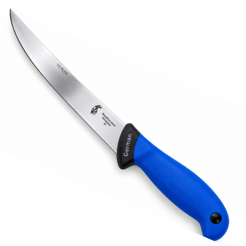 Cutit pentru filetat albastru 33 cm, lama curbata flexibila 19 cm, 120 g, otel inoxidabil, maner cu protectie, pentru carne si transare [2]