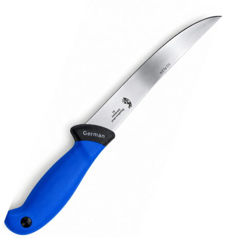 CASA & GRADINA - Cutit pentru filetat albastru 33 cm, lama curbata flexibila 19 cm, 120 g, otel inoxidabil, maner cu protectie, pentru carne si transare