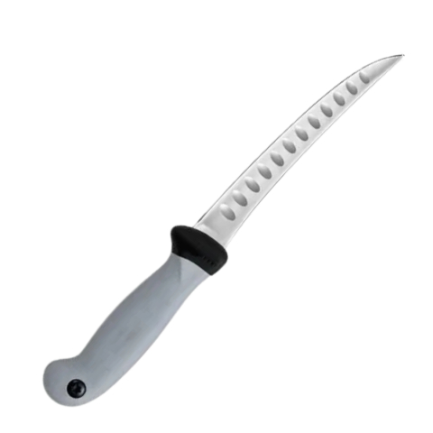CASA & GRADINA - Cutit pentru filetat gri 29 cm, lama ingusta curbata 15 cm cu alveole, 100 g, otel inoxidabil, maner ergonomic, pentru taiere precisa si portionare