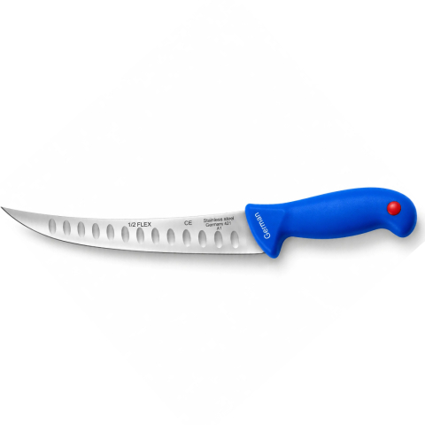 Cutit pentru transare albastru 33 cm, lama flexibila 21 cm cu alveole, 115 g, otel inoxidabil, maner ergonomic, pentru filetat carne si peste [2]