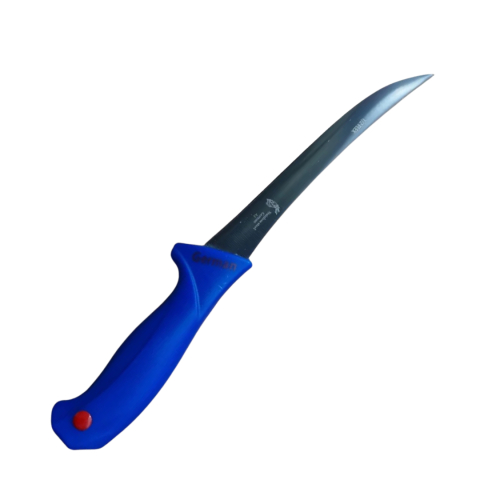 Cutit pentru transare albastru indigo 30 cm, lama curbata 16,5 cm, grosime 2 mm, 97 g, otel inoxidabil, pentru filetare si fasonare [2]