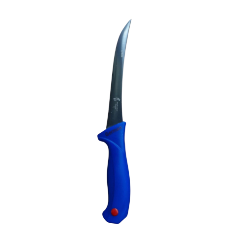 Cutit pentru transare albastru indigo 30 cm, lama curbata 16,5 cm, grosime 2 mm, 97 g, otel inoxidabil, pentru filetare si fasonare [4]