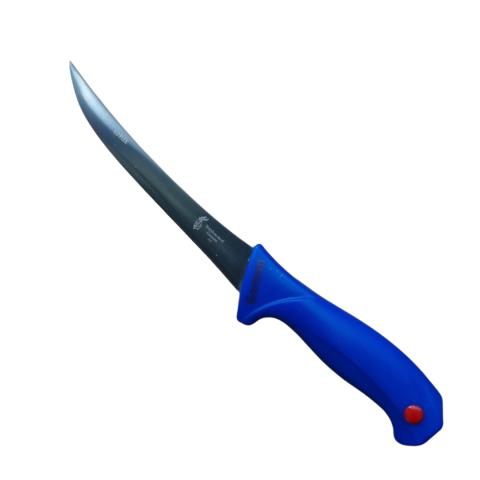CASA & GRADINA - Cutit pentru transare albastru indigo 30 cm, lama curbata 16,5 cm, grosime 2 mm, 97 g, otel inoxidabil, pentru filetare si fasonare