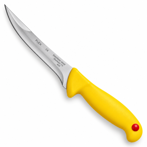 CASA & GRADINA - Cutit pentru transare galben 27,5 cm, lama curbata flexibila 13,5 cm, 115 g, otel inoxidabil, maner ergonomic cu protectie, pentru carne si peste