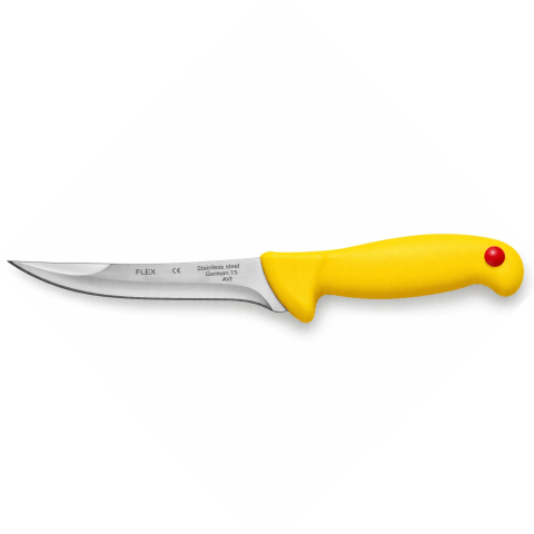 Cutit pentru transare galben 27,5 cm, lama curbata flexibila 13,5 cm, 115 g, otel inoxidabil, maner ergonomic cu protectie, pentru carne si peste [3]