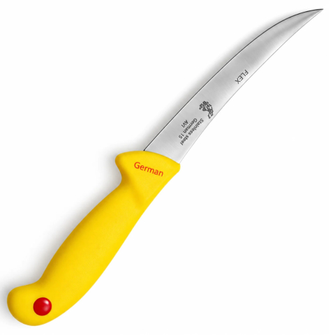 CASA & GRADINA - Cutit pentru transare galben 28,5 cm, lama flexibila curbata 14,5 cm, 96 g, otel inoxidabil, maner cu protectie, pentru carne si peste
