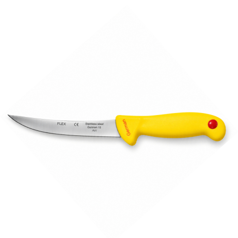 Cutit pentru transare galben 29 cm, lama flexibila curbata 15 cm, 90 g, otel inoxidabil, maner cu protectie, pentru carne si peste [2]