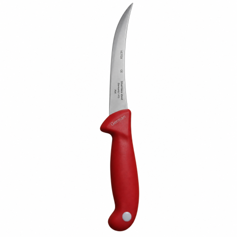 Cutit pentru transare rosu 29 cm, lama curbata 15 cm, grosime 1-2 mm, otel inoxidabil, maner ergonomic cu protectie, pentru carne si peste [1]