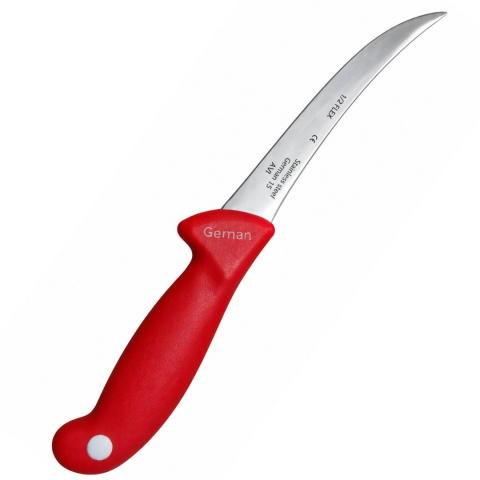 CASA & GRADINA - Cutit pentru transare rosu 29 cm, lama flexibila curbata 15 cm, 1-2 mm, 89 g, otel inoxidabil, maner cu protectie, pentru carne si peste