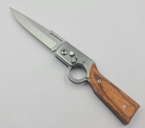 Cutit pliabil cu deschidere pe buton, lama din otel, maner din lemn, lungime totala 21 cm, husa inclusa [4]