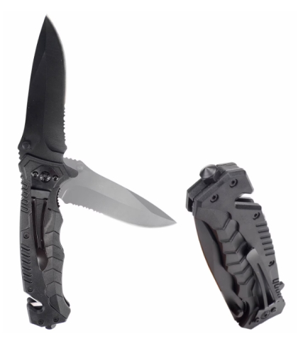 Cutit pliabil de urgenta cu spargator geam si taietor centura, metalic, negru, 20.5 cm, sistem siguranta [1]