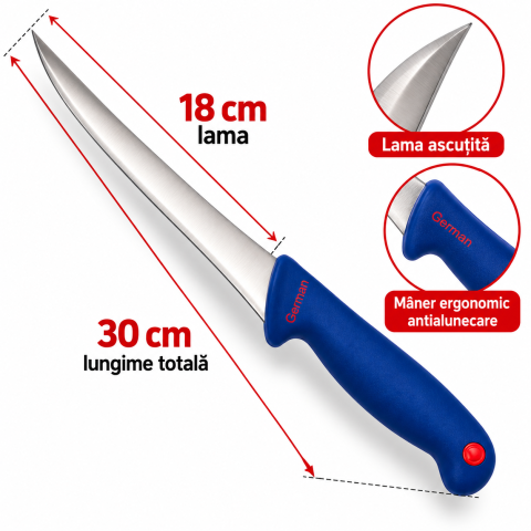 Cutit profesional pentru macelarie albastru, lama 18 cm [1]