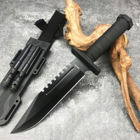 Cutit vanatoare tactic militar cu teaca multifunctionala, otel 420J2, lama fixa 31 cm, ascutitor, amnar si fluier incluse [4]