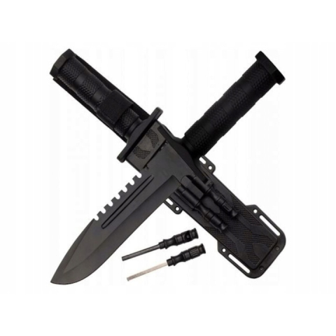 Cutit vanatoare tactic militar cu teaca multifunctionala, otel 420J2, lama fixa 31 cm, ascutitor, amnar si fluier incluse [1]