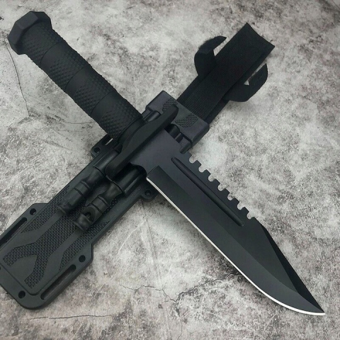 Cutit vanatoare tactic militar cu teaca multifunctionala, otel 420J2, lama fixa 31 cm, ascutitor, amnar si fluier incluse [6]