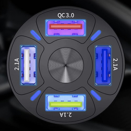 Incarcator auto 12-32V, incarcare rapida, 4x USB + cablu incarcare rapida 3in1 115 cm - Negru [3]