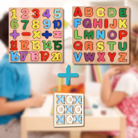 Pachet educativ din lemn pentru copii – tabla cu numere si operatii + joc X si 0 [1]