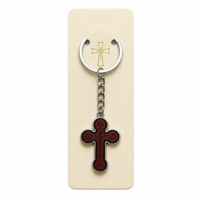 Set 4 brelocuri religioase maro-argintiu 9,3 cm, cruce 3,5 x 2,6 cm cu simboluri crestine, inel 3,4 cm, pentru barbati si femei, cadou, marturii botez [5]